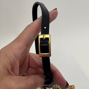 Jennifer Behr Black Leather Buckle Headband Gold Hardware Vintage